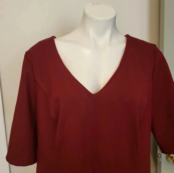 Eloquii 9 to 5 Stretch Minimalist Career Work Burgundy Red Knee Length Dress(20) - Picture 7 of 11